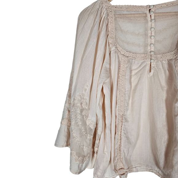 By Anthropologie Valentia Top 8 Light Pink Peasant Lace Mesh 3/4 Sleeve Blouse - Picture 9 of 13